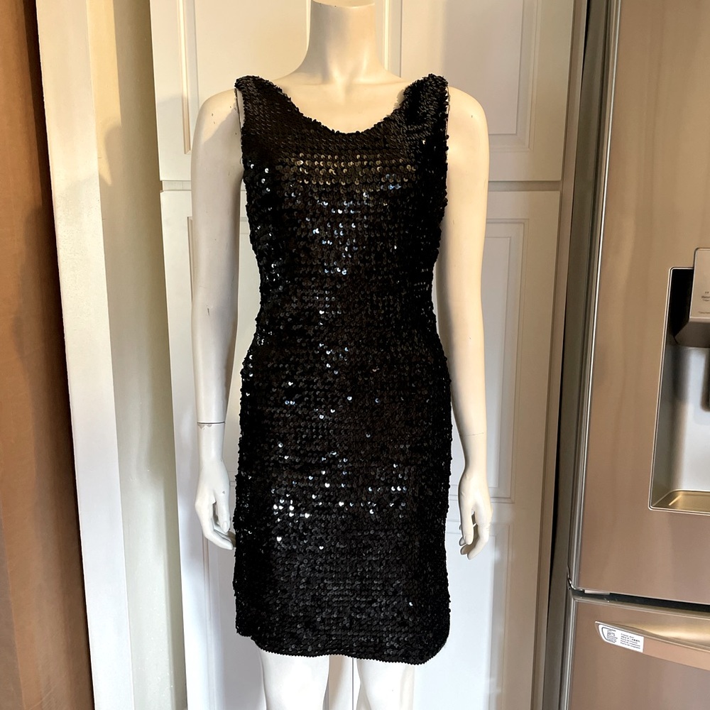 Vintage Vakko black sequin low back dresss smal
